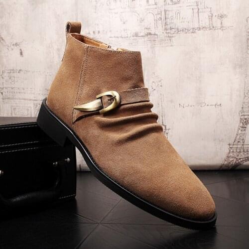 Spring Autumn Genuine Leather Chelsea Ankle Boots Men Shoes Pointed Leather Boots Vintage Classic Male Casual Winter Boots