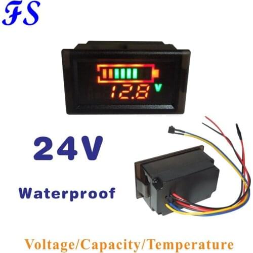 DC 24V Lead-acid Digital Battery Capacity Indicator Charge Tester Voltmeter Lithium Battery Voltage Temperature Meter Volt Meter