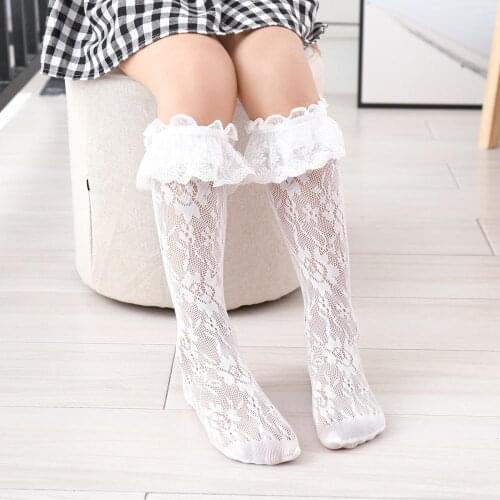 Childrens Girls Lolita Lace Knee High Socks.Kids Toddler Cute Floral Lace In Tube Socks. Japanese Style Hollow Out Sock Sox