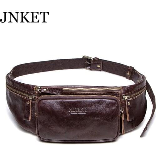 JNKET New Retro Mens Cow Leather Waist Bag Waist Pack Casual Shoulder Bag Multifunctional Waist Pouch Messenger Bags