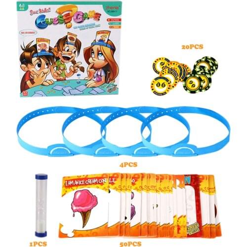 Guess What Am I Family Card Game 4 Headbands 50 Picture Cards 1 Timer 20 Scoring Badge Guessing Board Game Party Toy For Kids