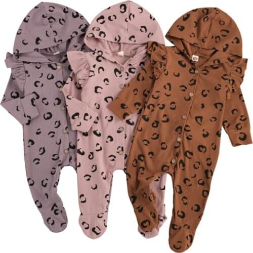 Lioraitiin 0-24M Newborn Infants Baby Girl Autumn Romper Fall Jumpsuit Knitting Hooded Long Sleeve Buttons Home Trousers