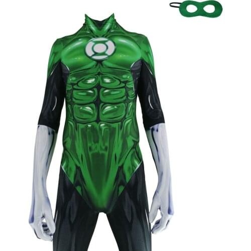 Green Lantern Cosplay Costume Superhero Zentai Suit Men Boys Male Green Lantern Corps Halloween Bodysuit Adults Kids