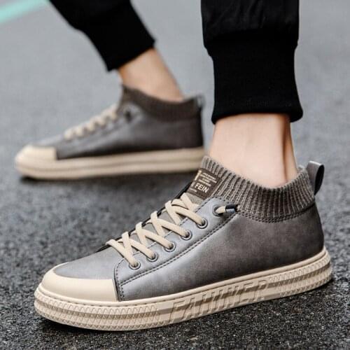 Mens Leather Shoes Casual Men Sneakers Thick Sole Young Men Daily Footwear Spring Autumn Board Shoe Fashion Sports Shoes