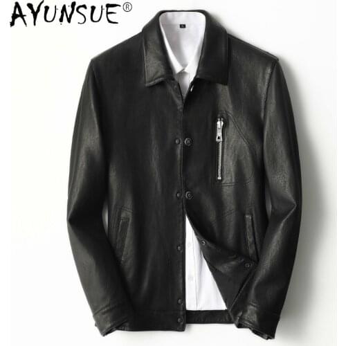 AYUNSUE 2020 Genuine Sheepskin Leather Jacket Men Autumn Coat Mens Casual Motorcycle Jackets Mens Clothing Hommes Veste LXR801
