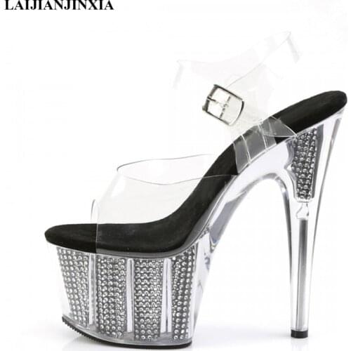 LAIJIANJINXIA New Women Summer Sandals Platform Stiletto High-heeled 15 Cm Thin Heels Banquet Wedding Dress Shoes Crystal Sandal