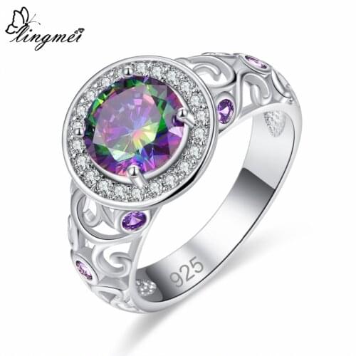 Lingmei New Fashion Simple Round Mysterious & Royal Blue CZ Silver ColorRing Size 6-9 Wedding Anniversary Women Jewelry