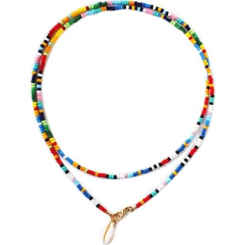 Multilayer Fashion Bohemian Ethnic Style Handmade Adjustable Bead Choker Seed Bead Choker Pendant Necklace New Women Jewelry
