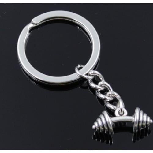 New Fashion Men 30mm Keychain DIY Metal Holder Chain Vintage Fitness Equipment Dumbbell 8x8x23mm Silver Color Pendant Gift