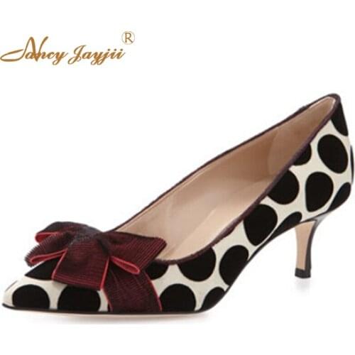Nancyjayjii Woman Sweet Fiber Pointed Toe Med Heels Pumps With Velvet Polka Dots Big Size Supper Shoes Women 4-16 Party&Evening