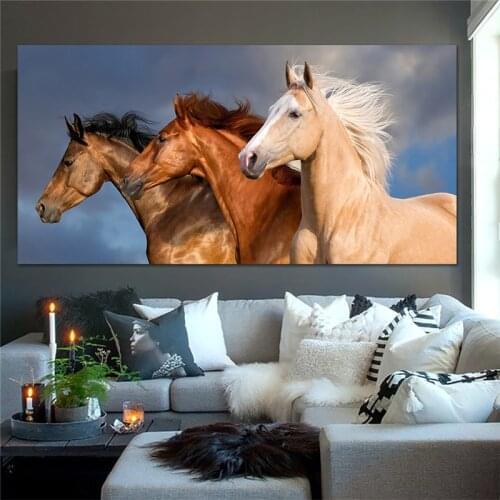 Wall Canvas Decoration for Living Room ,Three Running Horse Canvas Painting , Home Decoration, Animal Poster, Cuadros Modernos