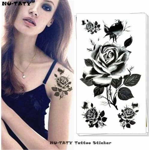 Nu-TATY Black France roses Temporary Tattoo Body Art Arm Flash Tattoo Stickers 17*10cm Waterproof Fake Henna Painless
