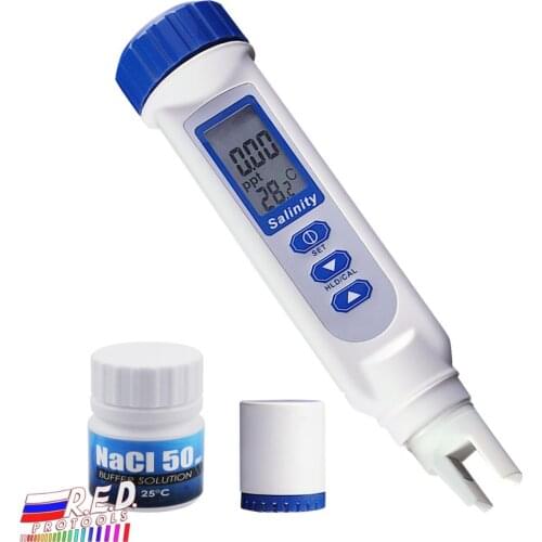 Pen Type Salinity & Temperature Meter ATC NaCl w/ Calibration Solution Set, Salt Water Quality Tester 70.0ppt for Saltwater