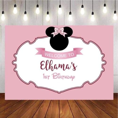 Customize Cartoon Pink Mouse Photography Background Backdrop Kids Birthday Party Decoration Wallpaper Tapestry Photo Studio