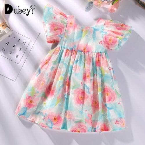 Girls Dresses Flower Print Puff Sleeve Pastel Dress Summer Girls Dress Fancy Princess Dress Kids Fashion Dress