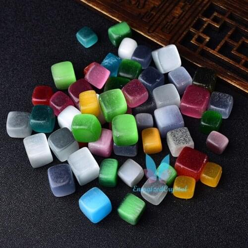 0.22LB Polished Natural Rainbow Cymophane CUBE Cats Eye Tumbled Stone Gravel Square Crystal Stones Hand-Polished for Fish Tank