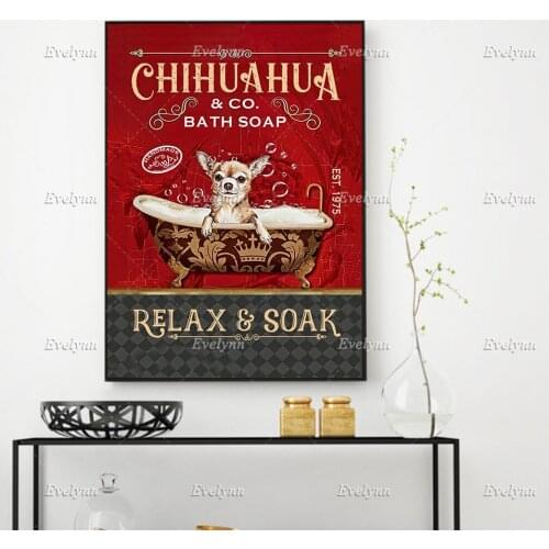 Chihuahua Co Bath Soap Est 1975 Relax Soak poster, dog lover gift,Living Room Wall Art Prints Home Decor Canvas Floating Frame