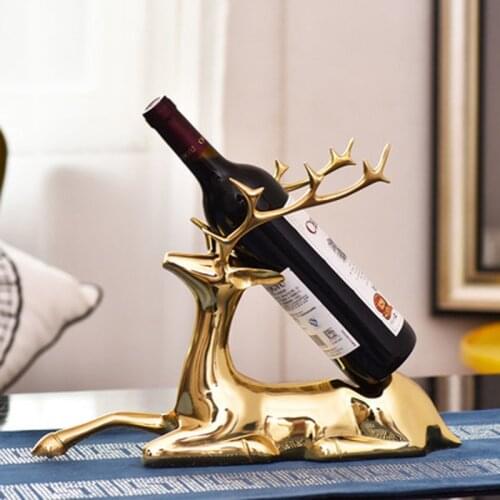 Luxury Golden Animal Copper Wine Rack Home Decorative Crafts Ornaments Cafe Living Room Decoration Accessories