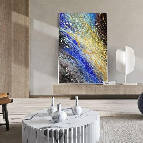 Hand Painted Oil Painting Nordic Simple Creative Blue Graffiti Abstract Painting Moderne BedRoom Wall Art Home Decoration Mural