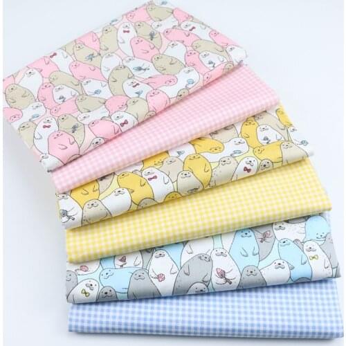 Cute Cartoon Seal Twill 100% Cotton Fabric For Quilting ,Kids Patchwork Cloth,DIY Sewing Fat Quarters Material For Children Baby