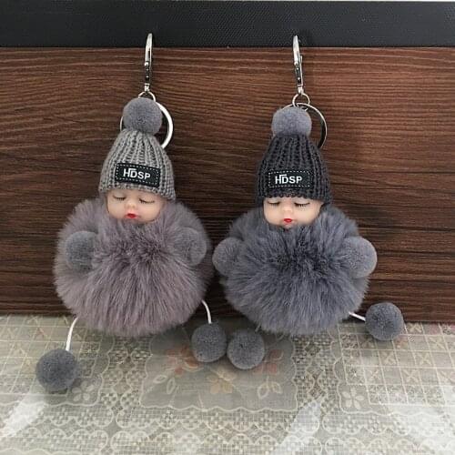 Cute Cartoon Sleeping Doll Keychain Fur Ball Plush KeyChain Keyring Women Handbag Car Key Holder Bag Pendant Toys for Kids Gift