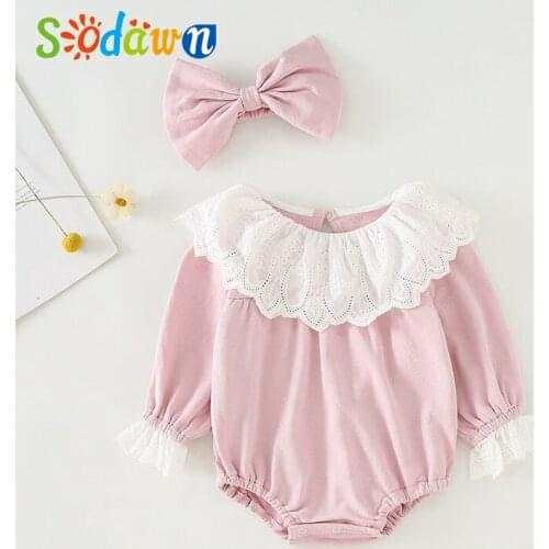 Sodawn Autumn Baby Girls Lace Romper Long Butterfly Sleeve Triangle Romper +Bowknot Headband 2Pcs Princess Clothes Set