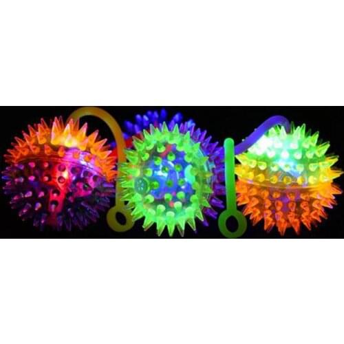 LED Flashing Soft Prickly Massage Ball with Whistle Leash Squeaky Kids Prank Toy