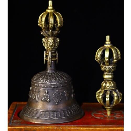 Tibetan Buddhist handmade Puba Vajrakilaya bell ,Collecting crafts Dorje Vajry with wood box/set