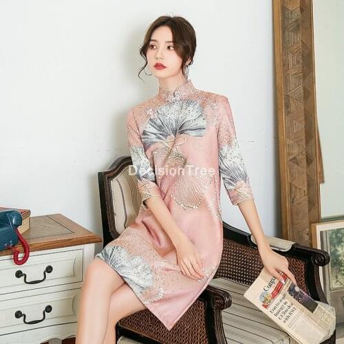 2021 flower print qipao traditional chinese dresses cheongsam long satin qipao sexy lady qipao dress elegant party dress