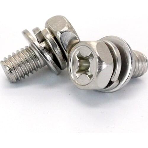 M4 M6 M8 Hex Cross Recessed Machine Screw Metric Thread Hexagonal Bolt 304 Stainless Steel