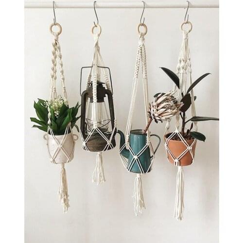 Macrame Cord Plant Hanger Hook Pot Holder Handmade 100% Cotton Bohemian Twisted Plant Hanger Hanging Basket Holder Simple/Tassel