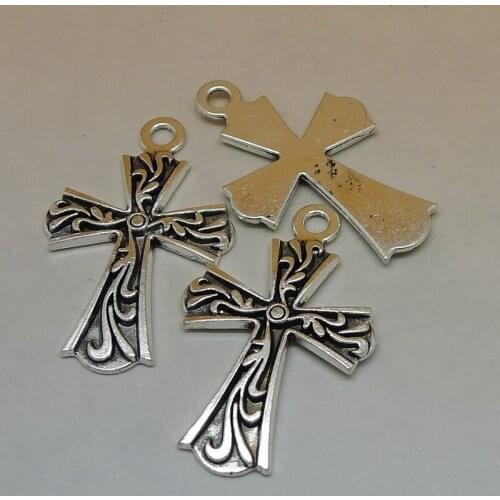 Nevstop 50pcs/lot Vintage Silver Cross Charms 25x38mm Ancient Pattern Religion Necklace Pendant Accessories