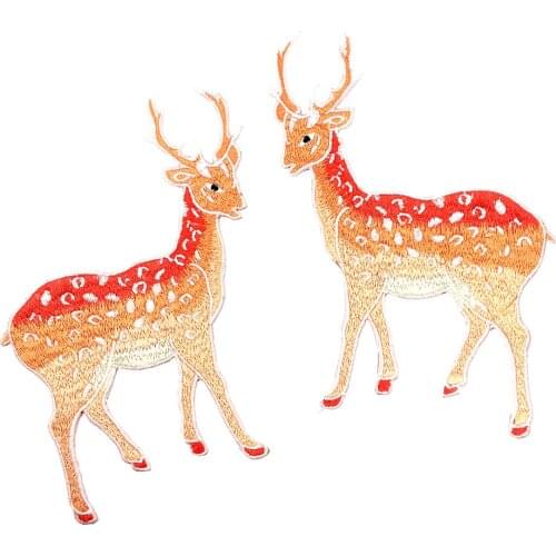 Iron On Deer Embroidered Patch Animal Applique Embroidery Patches For Clothing Appliques Clothes Sticker Parches Ropa AC1524