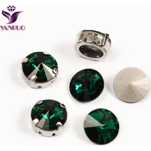 YANRUO 1122 Rivoli All Sizes Emerald Pointed Back Craft Gems Strass Sew On Rhinestones Crystals For Decoration Fancy Beads
