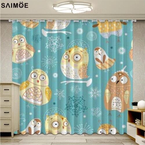 Cartoon Owl Blue Shade Blinds Blackout Curtains For Kids Bedroom Window Curtains Ultra-thin Micro Shading Living Room Cortinas