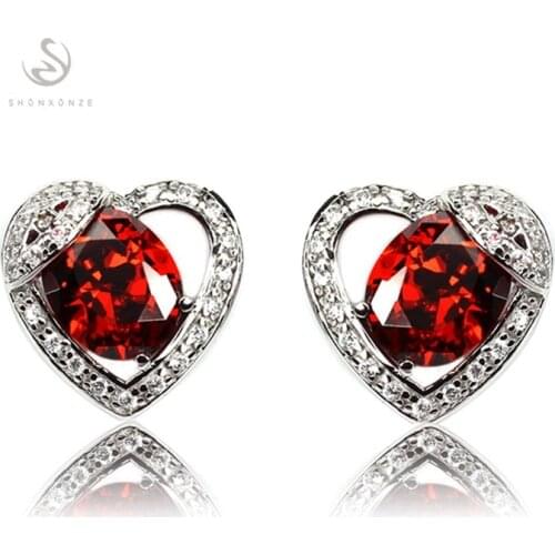 SHUNXUNZE Engagement Wedding earrings for women Heart Love best sell Pink blue Red Cubic Zirconia Rhodium Plated R853 R856 R859