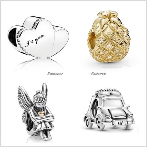 925 Sterling Silver Bead Charm Shine Golden Pineapple Charm Fit Pandora Women Bracelet & Necklace Diy Jewelry