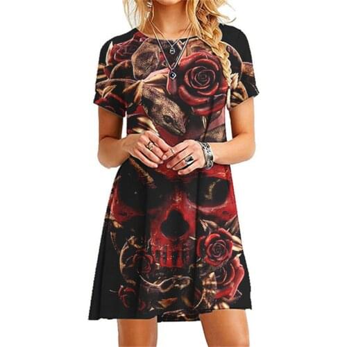 2021 Summer Dresses Women Vintage O-neck 3d Skulls Dress Streetwear Short Sleeve Loose Lady 3d Print Casual Dress Plus Size 2xl