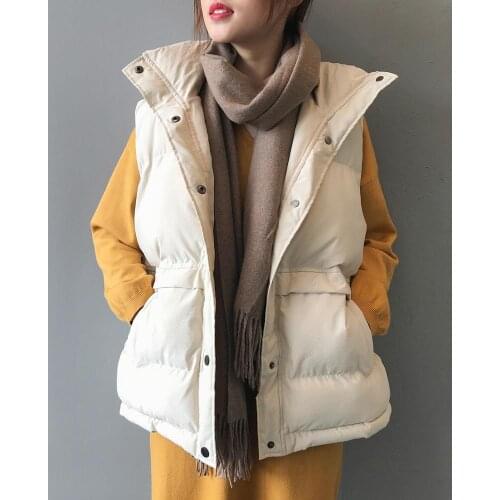 2020 Sleeveless Vest Woman Covered Button Winter Warm Streetwear Casual Outwear Coat Black Beige Female WaistCoat Mujer Parkas