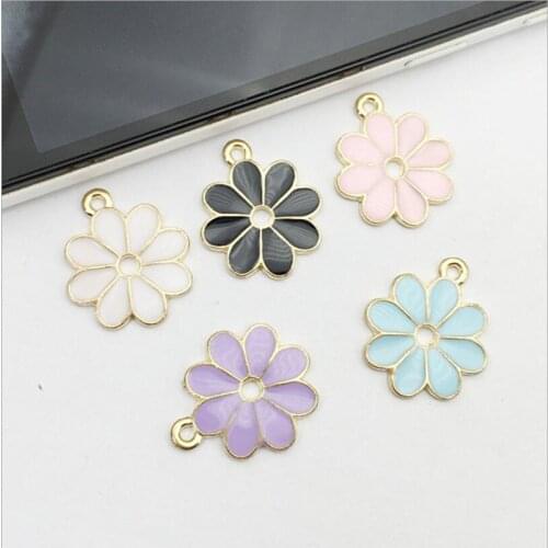 10pcs Multi Enamel Drop Oil Flower Charms Pendant Jewelry Findings Gold Color Charms DIY Handmade Necklace Girls Kids Accessory