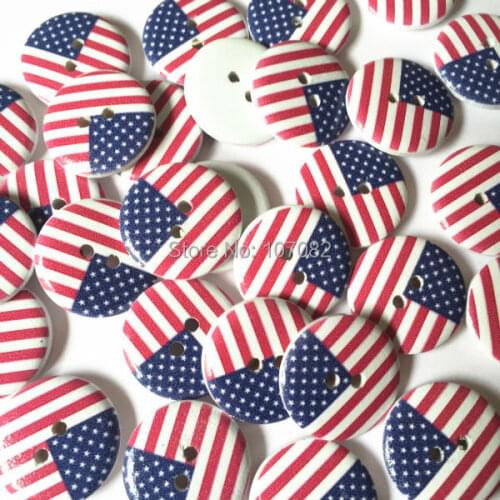 100pcs 20mm USA America Flag Wood Buttons Round Baby Sewing 2 Holes Accessories Embellishments Scrapbooking Cardmaking