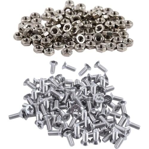 100Pcs M3 3mm Female Thread Hex Metal Nut Fastener Silver & 100Pcs M3X8mm Thread Phillips Flat Head Countersunk Bolts