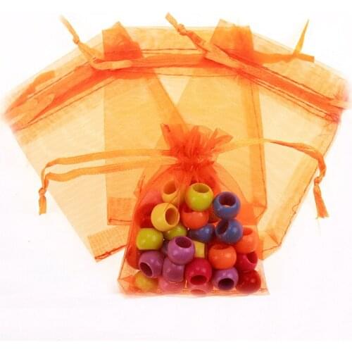 11*16cm 100pcs Orange Gift Bags For Jewelry/wedding/christmas/birthday Yarn Bag With Handles Packaging Organza Bags