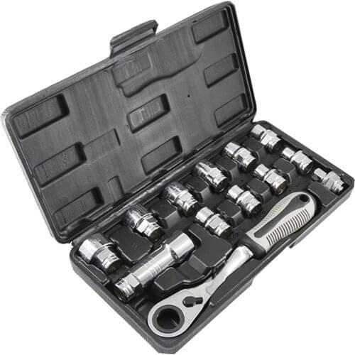 13 Piece 3/8in Dr. Go Through Sockets Drive Fits-All Ratchet Handle Metric&SAE