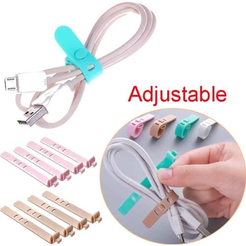 4Pcs Silicone Cable Organizer Wire Wrapped Cord Line Storage Holder for Phone Earphone MP4 Candy Color Cable Winder Ties
