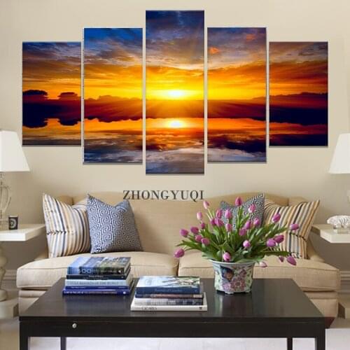 5 Piece Wall Art Canvas Landscape Poster Sunset Skyrim Pictures And Prints Home Decor Modern Living Room Decoration Paintings