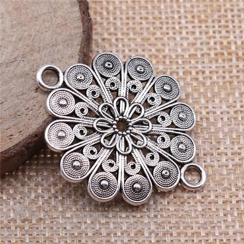 5pcs 30x39mm Flower Charms Pendant DIY Jewelry Findings Antique Silver Color