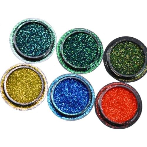 6 jars Chameleon Mirror Laser Nail Glitter Powders Auroras Effect Nail Art Chrome Pigment Color Changing Nail Art Decoration