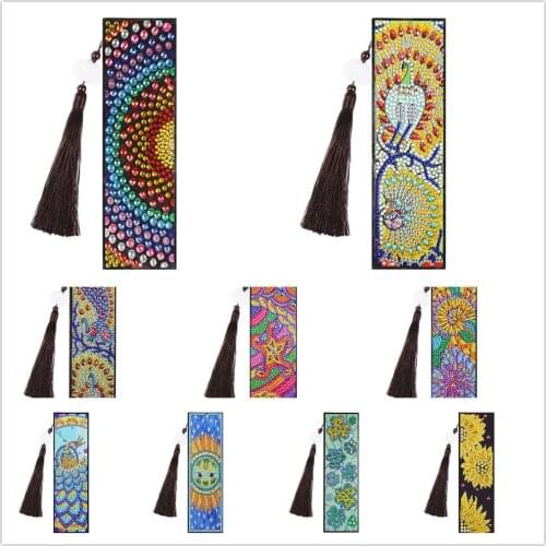 DIY Special Shaped 5D Diamond Painting animal Bookmark Flower Diamond Embroidery Craft Tassel Book Marks for Book Christma Gift