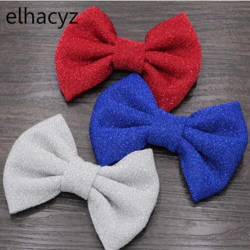 10pcs/lot 4th of July Hair Bows Hair Accessories Red/Blue/White 4'' Glitter Hair Flowers(NO Clips) Headwear Free epacket/CAPA
